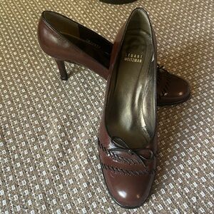 Stuart Weitzman Round Toe Brown/Burgundy Leather Heels Women’s Size 8.5